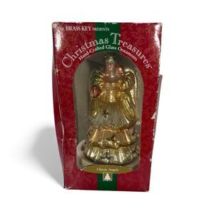 The Brass Key Christmas Celebration Holly Angel Hand-Crafted Glass Ornament 6”